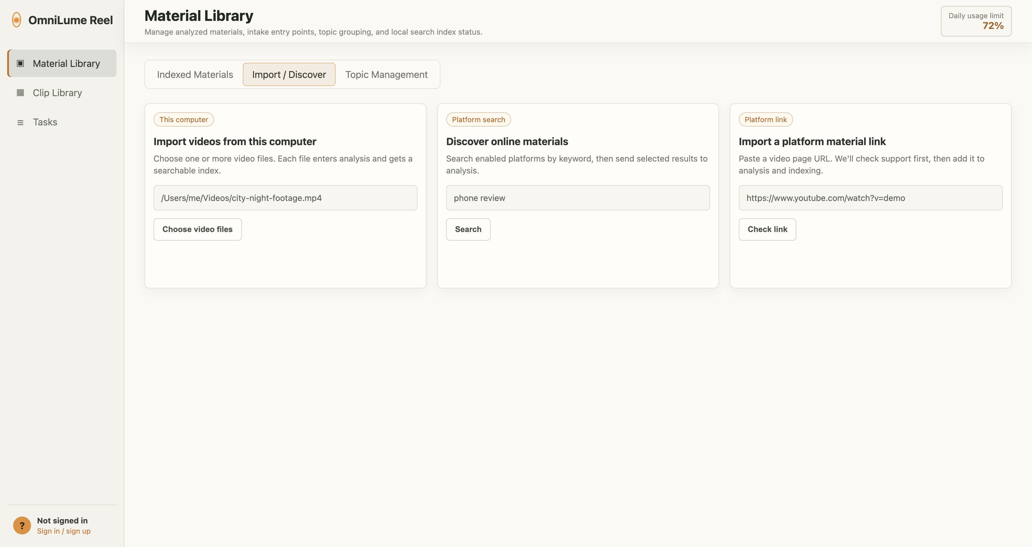 Import and discovery entry
