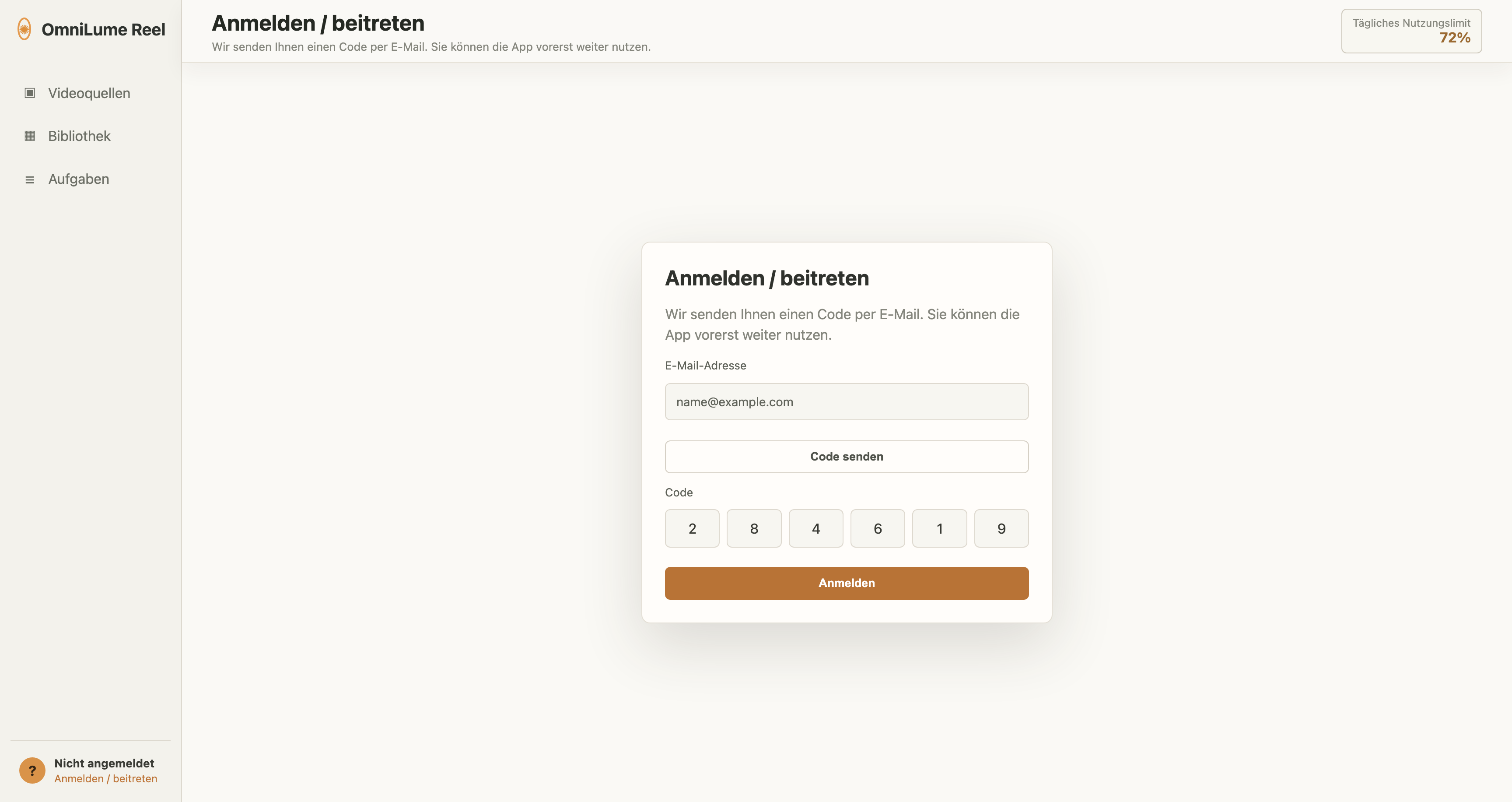 Anmelden / beitreten